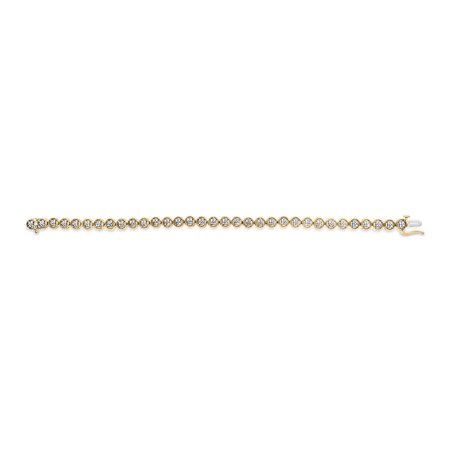 14K Yellow Gold Plated .925 Sterling Silver 1/10 Cttw Diamond Open Circle Beaded Wheel Link Tennis Bracelet (I-J Color, I3 Clarity) - 7.25" Bids.com
