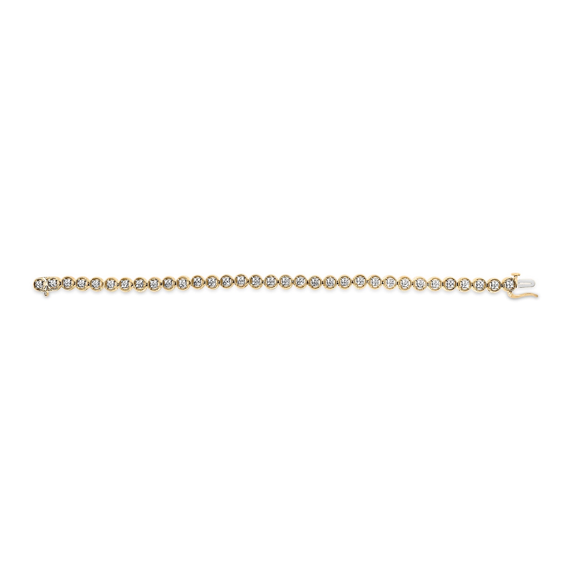 14K Yellow Gold Plated .925 Sterling Silver 1/10 Cttw Diamond Open Circle Beaded Wheel Link Tennis Bracelet (I-J Color, I3 Clarity) - 7.25" Bids.com