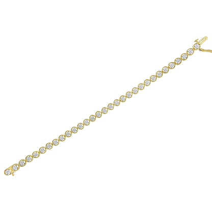 14K Yellow Gold Plated .925 Sterling Silver 1/10 Cttw Diamond Open Circle Beaded Wheel Link Tennis Bracelet (I-J Color, I3 Clarity) - 7.25" Bids.com