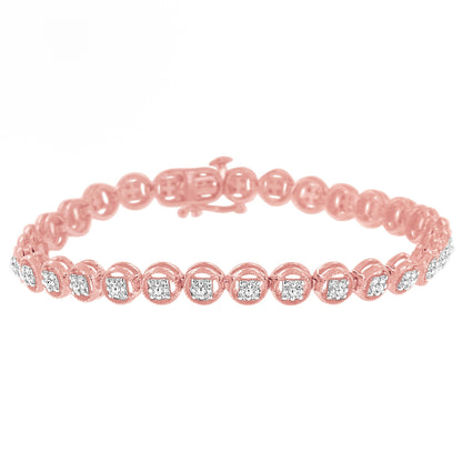 14K Rose Gold Over .925 Sterling Silver 1/4 Cttw Diamond 7" Open Circle Wheel Link Tennis Bracelet (I-J Color, I2-I3 Clarity) Bids.com