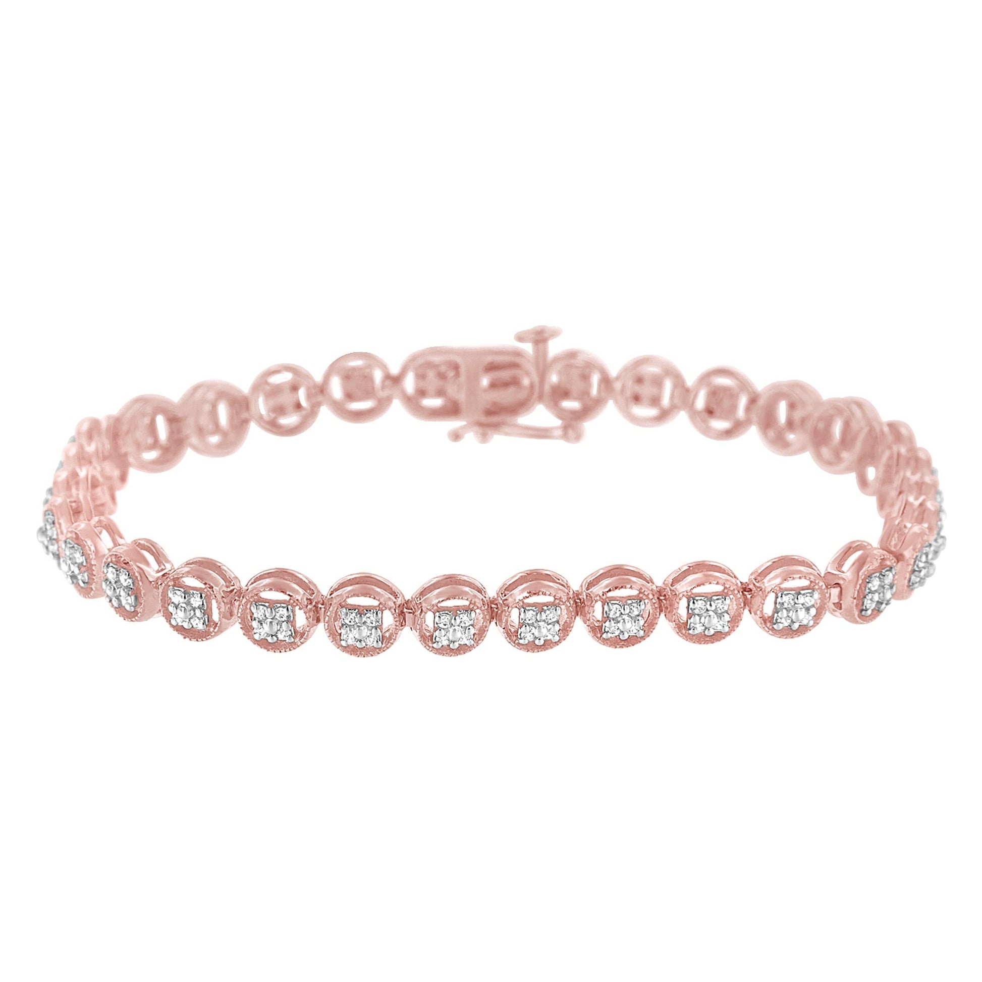 14K Rose Gold Over .925 Sterling Silver 1/4 Cttw Diamond 7" Open Circle Wheel Link Tennis Bracelet (I-J Color, I2-I3 Clarity) Bids.com