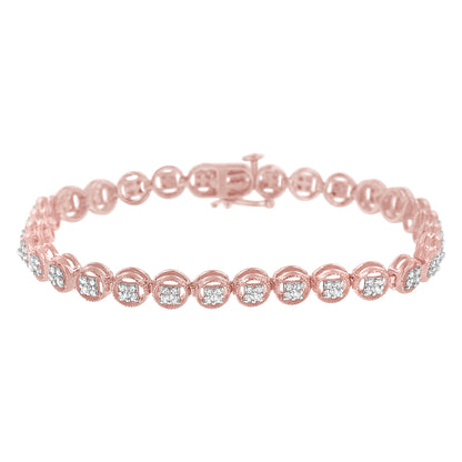 14K Rose Gold Over .925 Sterling Silver 1/4 Cttw Diamond 7" Open Circle Wheel Link Tennis Bracelet (I-J Color, I2-I3 Clarity) Bids.com