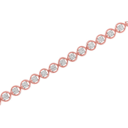 14K Rose Gold Over .925 Sterling Silver 1/4 Cttw Diamond 7" Open Circle Wheel Link Tennis Bracelet (I-J Color, I2-I3 Clarity) Bids.com
