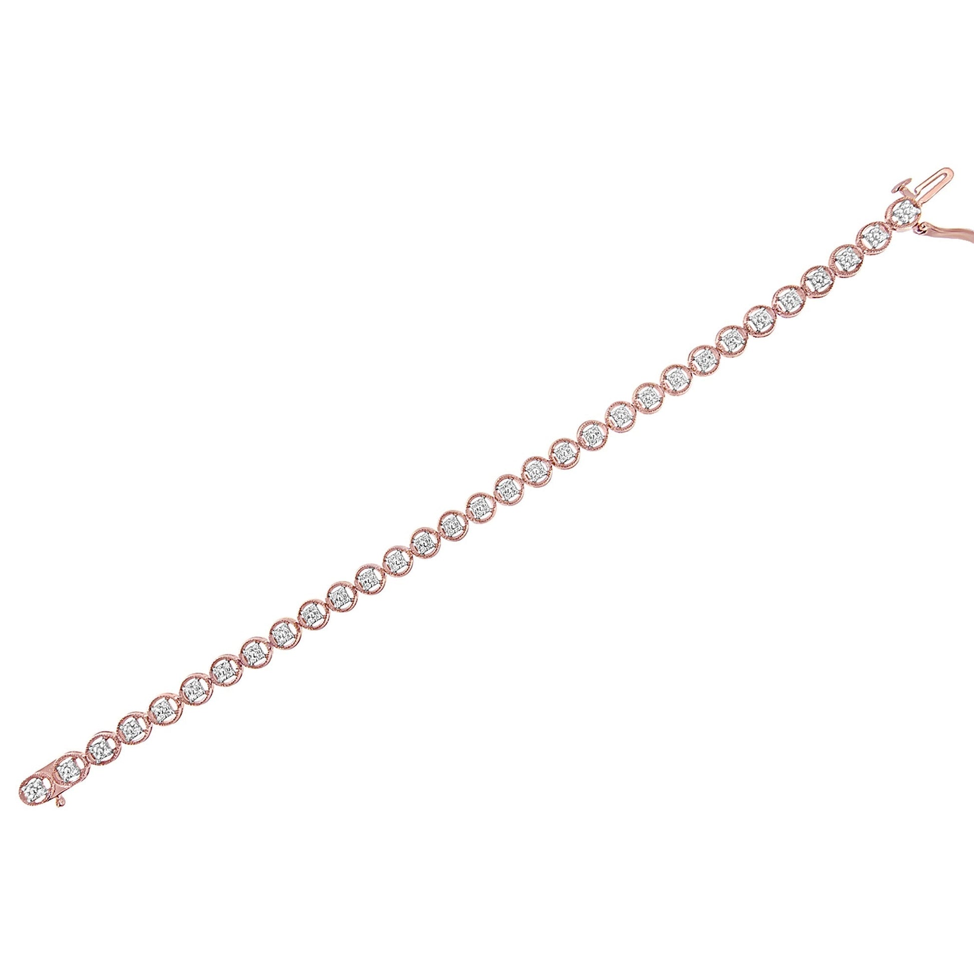 14K Rose Gold Over .925 Sterling Silver 1/4 Cttw Diamond 7" Open Circle Wheel Link Tennis Bracelet (I-J Color, I2-I3 Clarity) Bids.com