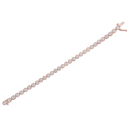 14K Rose Gold Over .925 Sterling Silver 1/4 Cttw Diamond 7" Open Circle Wheel Link Tennis Bracelet (I-J Color, I2-I3 Clarity) Bids.com