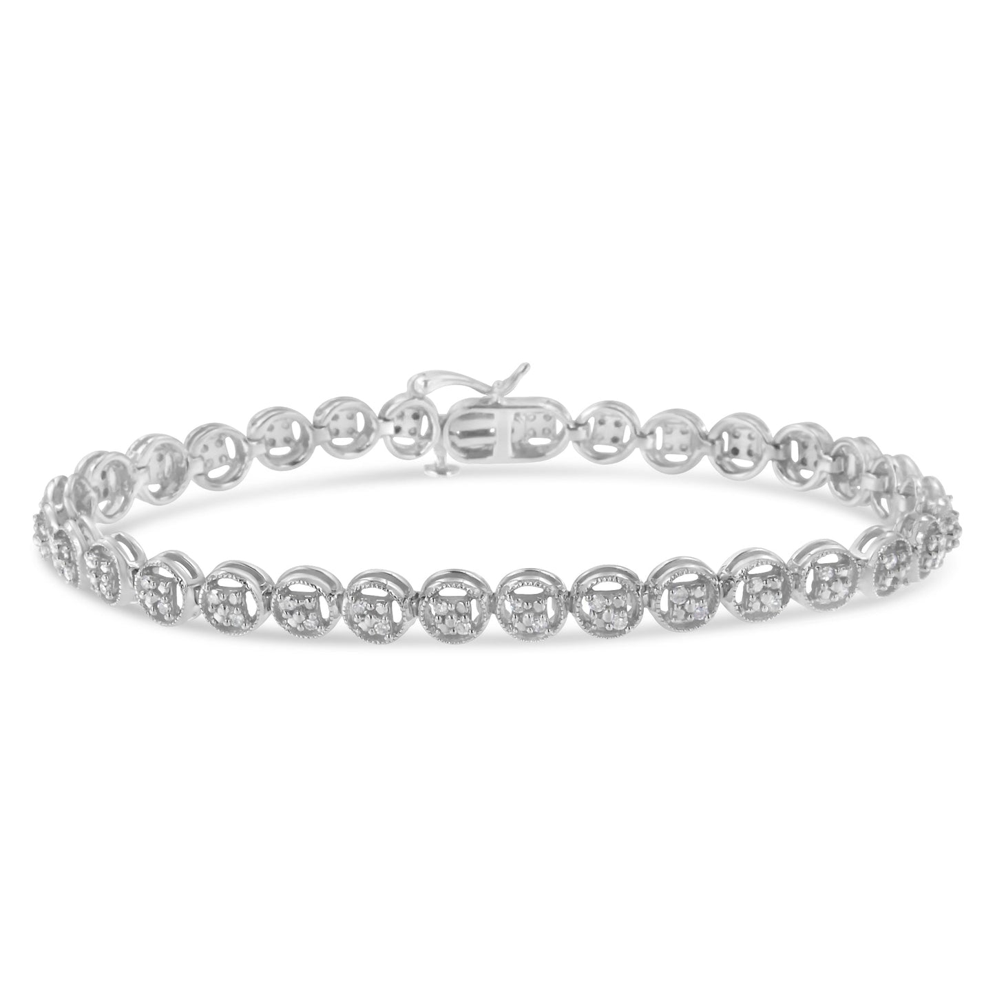 14K Rose Gold Over .925 Sterling Silver 1/4 Cttw Diamond 7" Open Circle Wheel Link Tennis Bracelet (I-J Color, I2-I3 Clarity) Bids.com