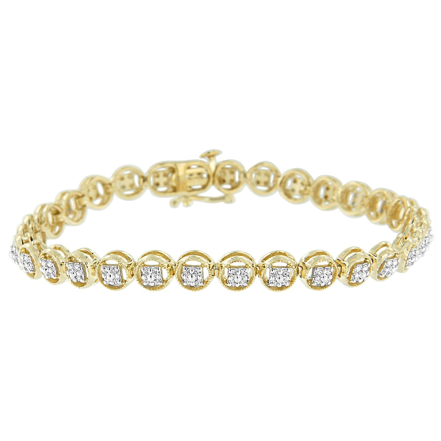 14K Rose Gold Over .925 Sterling Silver 1/4 Cttw Diamond 7" Open Circle Wheel Link Tennis Bracelet (I-J Color, I2-I3 Clarity) Bids.com