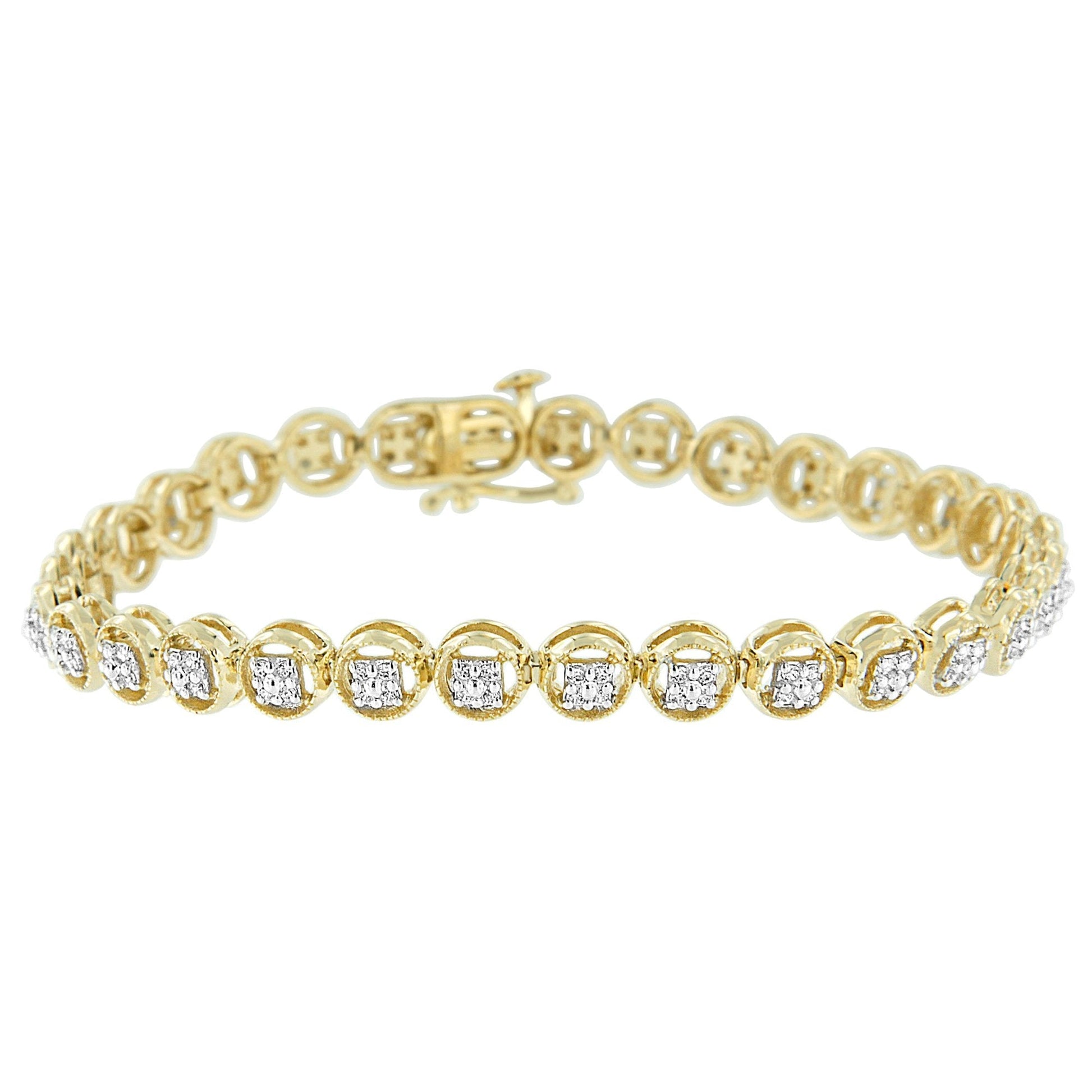 14K Rose Gold Over .925 Sterling Silver 1/4 Cttw Diamond 7" Open Circle Wheel Link Tennis Bracelet (I-J Color, I2-I3 Clarity) Bids.com