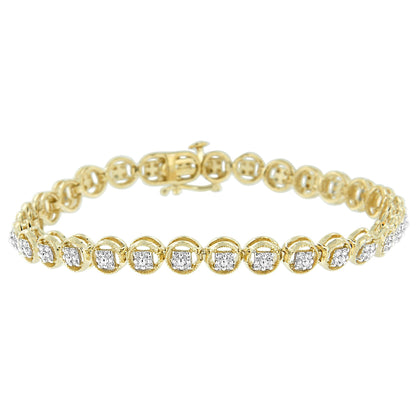 14K Rose Gold Over .925 Sterling Silver 1/4 Cttw Diamond 7" Open Circle Wheel Link Tennis Bracelet (I-J Color, I2-I3 Clarity) Bids.com