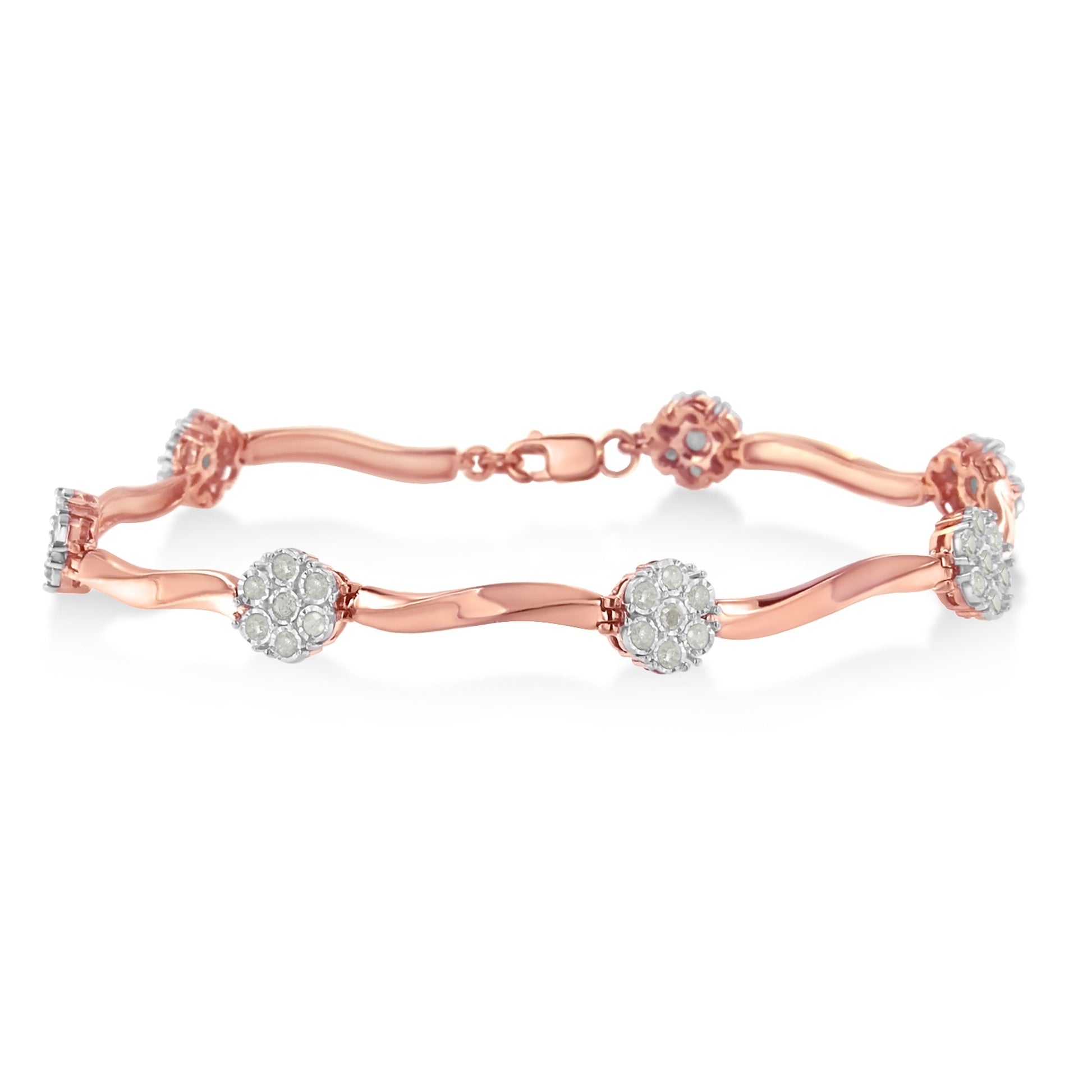 .925 10k Rose Gold Over Sterling Silver 1.0 cttw Diamond Floral Link Bracelet (I-J Color,I3 Clarity) Bids.com