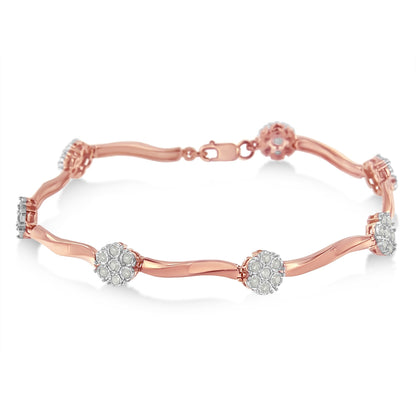 .925 10k Rose Gold Over Sterling Silver 1.0 cttw Diamond Floral Link Bracelet (I-J Color,I3 Clarity) Bids.com