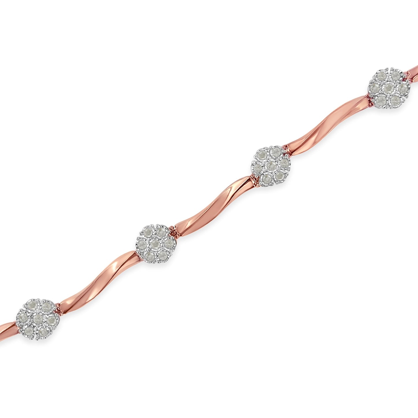 .925 10k Rose Gold Over Sterling Silver 1.0 cttw Diamond Floral Link Bracelet (I-J Color,I3 Clarity) Bids.com