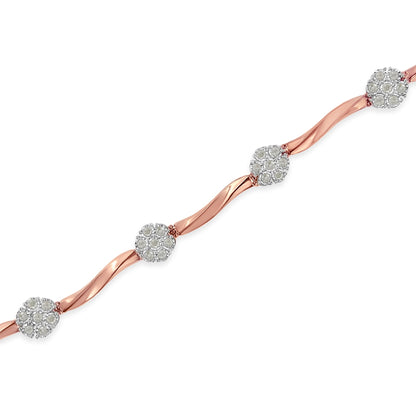 .925 10k Rose Gold Over Sterling Silver 1.0 cttw Diamond Floral Link Bracelet (I-J Color,I3 Clarity) Bids.com