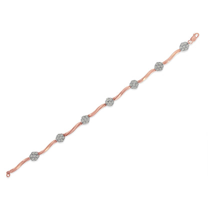 .925 10k Rose Gold Over Sterling Silver 1.0 cttw Diamond Floral Link Bracelet (I-J Color,I3 Clarity) Bids.com
