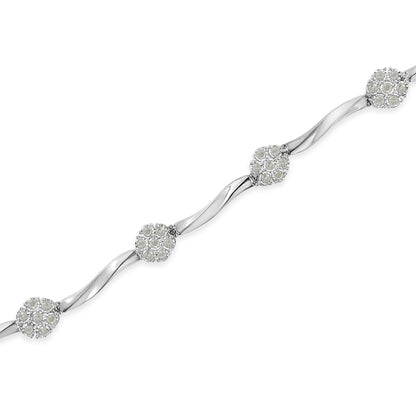 .925 Sterling Silver 1.0 cttw Miracle-Set Diamond 7 Stone Floral Cluster Link Bracelet (I-J Color, I3 Clarity) -7" Bids.com