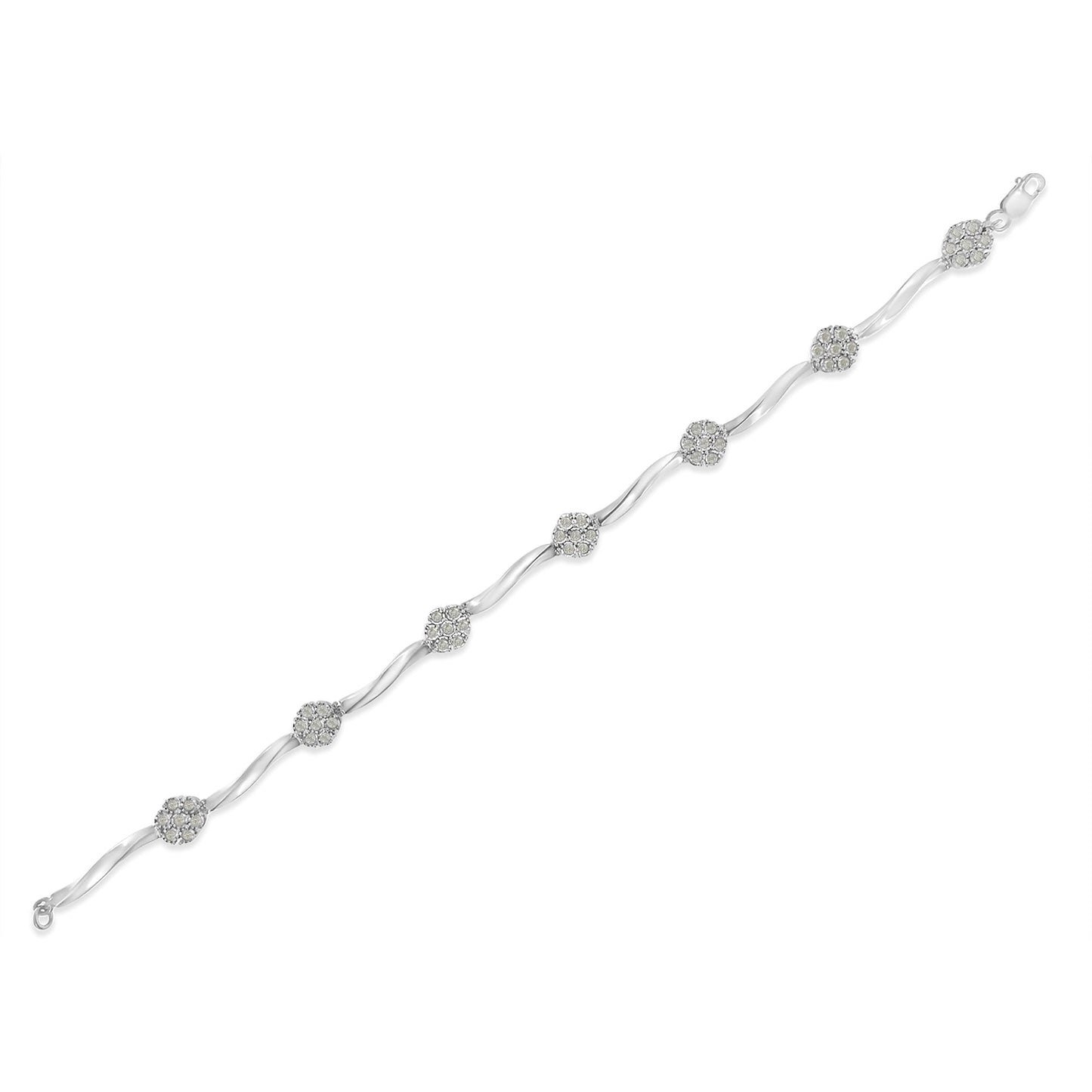 .925 Sterling Silver 1/4 Cttw Diamond Cluster Miracle-Set Station & Twisted Bar 7" Tennis Bracelet (H-I Color, I2-I3 Clarity) Bids.com