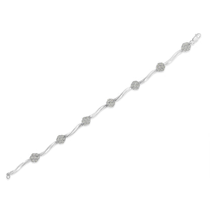 .925 Sterling Silver 1.0 Cttw Diamond Cluster Miracle-Set Station & Twisted Bar 7" Tennis Bracelet (H-I Color, I1-I2 Clarity) Bids.com