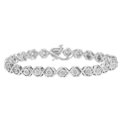 .925 Sterling Silver 1/4 Cttw Miracle Set Diamond "X" Link Bracelet (I-J Color, I3 Clarity) - 7.25" Bids.com