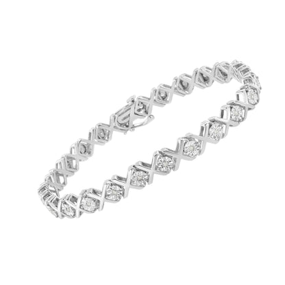 .925 Sterling Silver 1/4 Cttw Miracle Set Diamond "X" Link Bracelet (I-J Color, I3 Clarity) - 7.25" Bids.com
