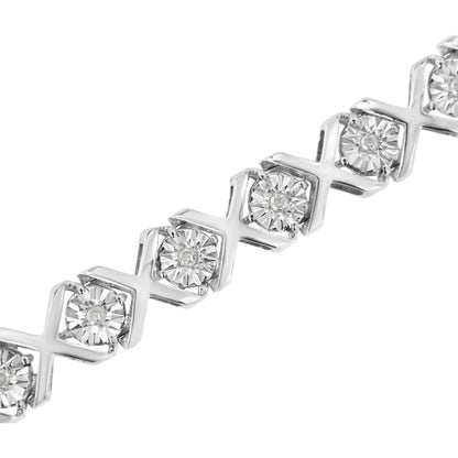 .925 Sterling Silver 1/4 Cttw Miracle Set Diamond "X" Link Bracelet (I-J Color, I3 Clarity) - 7.25" Bids.com