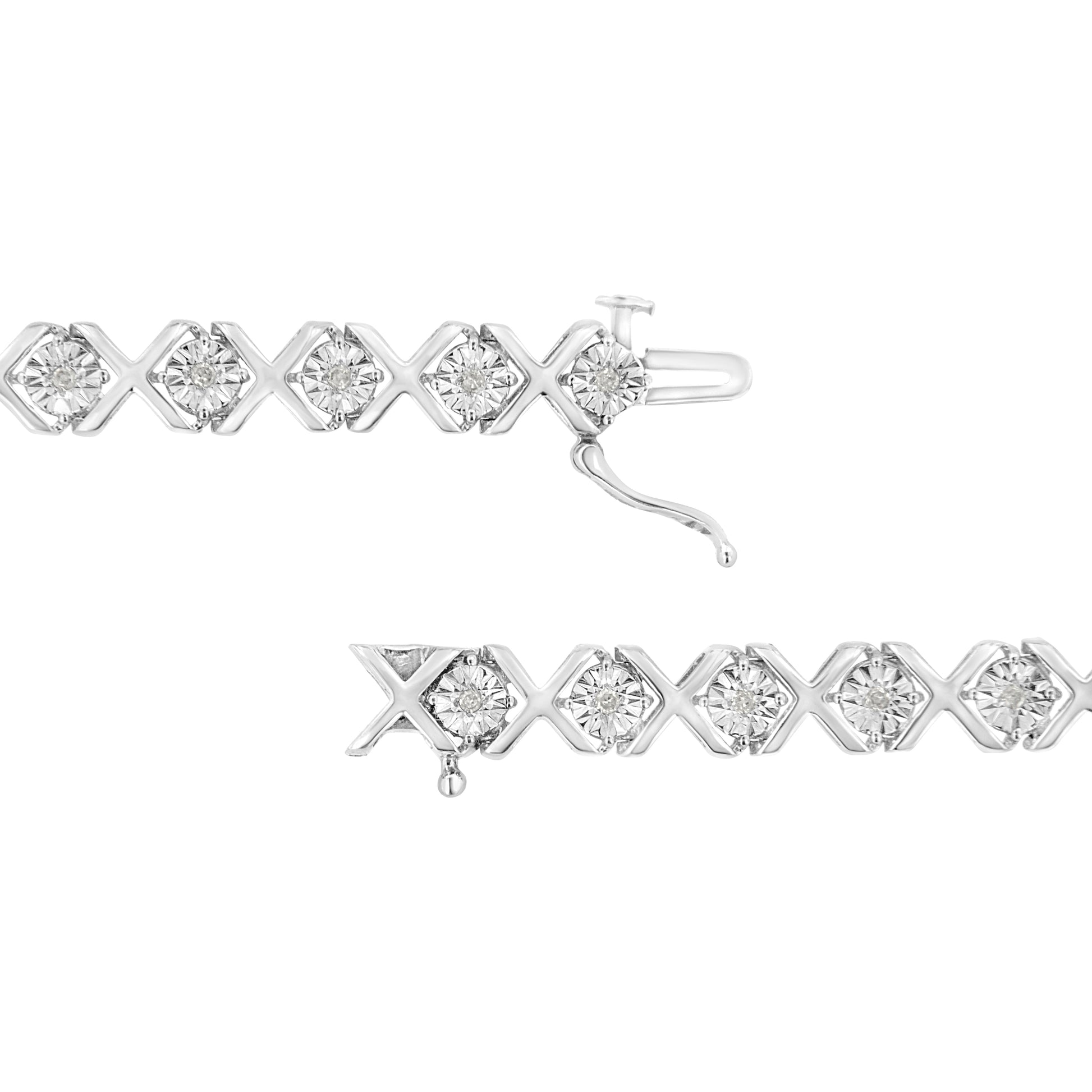 .925 Sterling Silver 1/4 Cttw Miracle Set Diamond "X" Link Bracelet (I-J Color, I3 Clarity) - 7.25" Bids.com