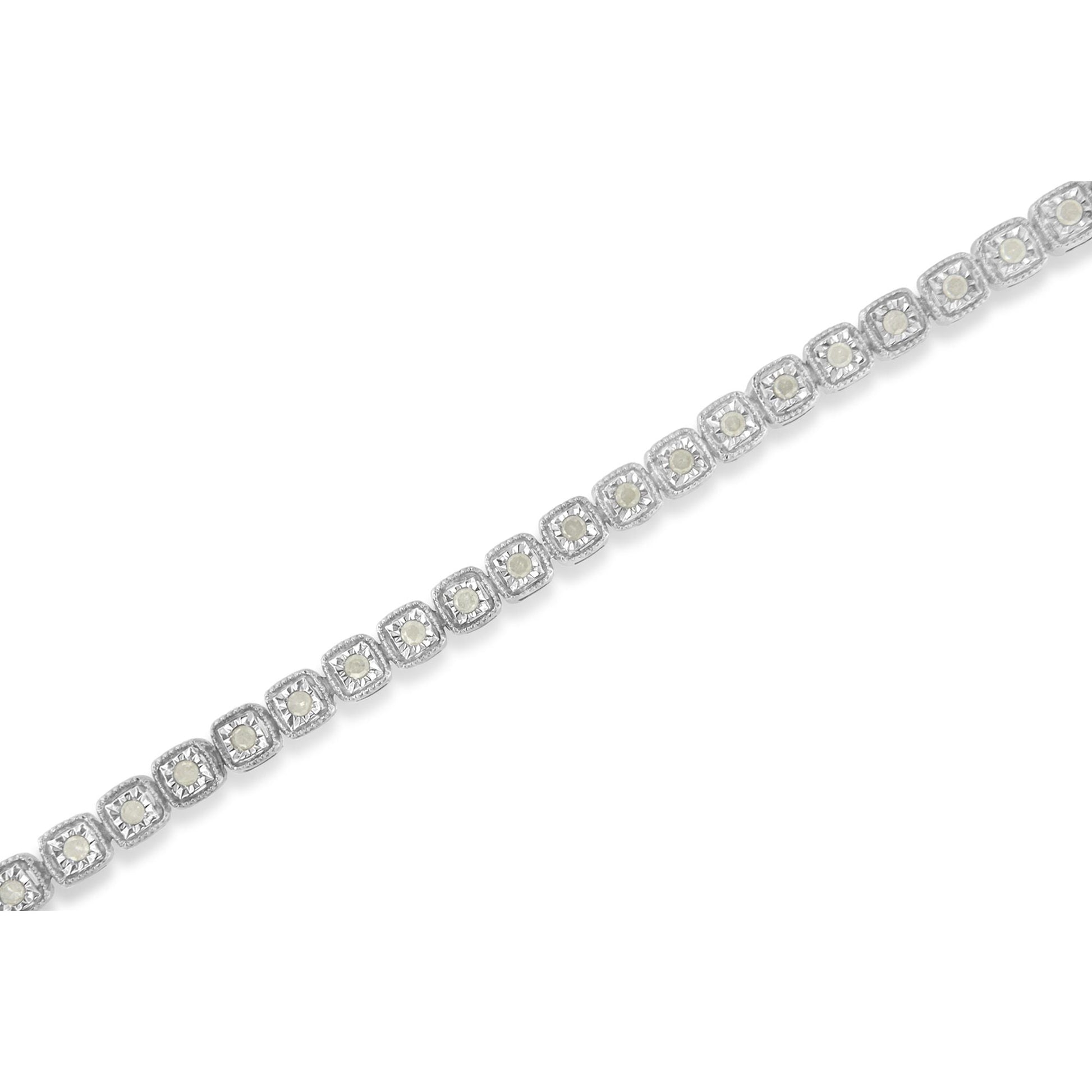 .925 Sterling Silver 1.0 Cttw Diamond Miracle-Set Square Milgrain 7" Link Tennis Bracelet (I-J Color, I3 Clarity) Bids.com