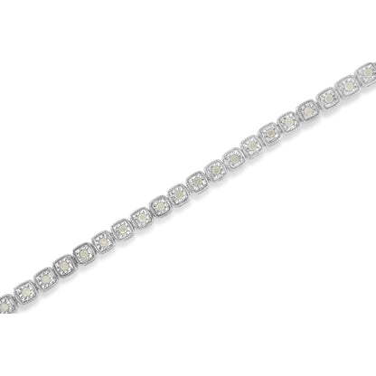 .925 Sterling Silver 1.0 Cttw Diamond Miracle-Set Square Milgrain 7" Link Tennis Bracelet (I-J Color, I3 Clarity) Bids.com