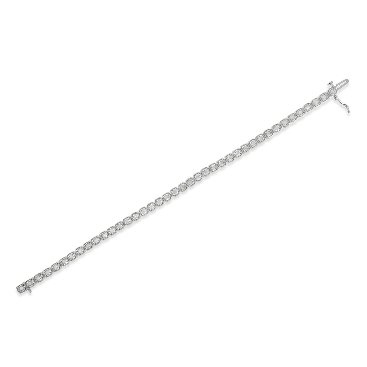 .925 Sterling Silver 1.0 Cttw Diamond Miracle-Set Square Milgrain 7" Link Tennis Bracelet (I-J Color, I3 Clarity) Bids.com