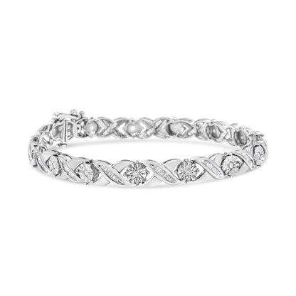 .925 Sterling Silver 1.0 Cttw Round-Brilliant and Baguette Cut Diamond Miracle-Set X-Link 7" Tennis Bracelet (I-J Color, I2-I3 Clarity) Bids.com