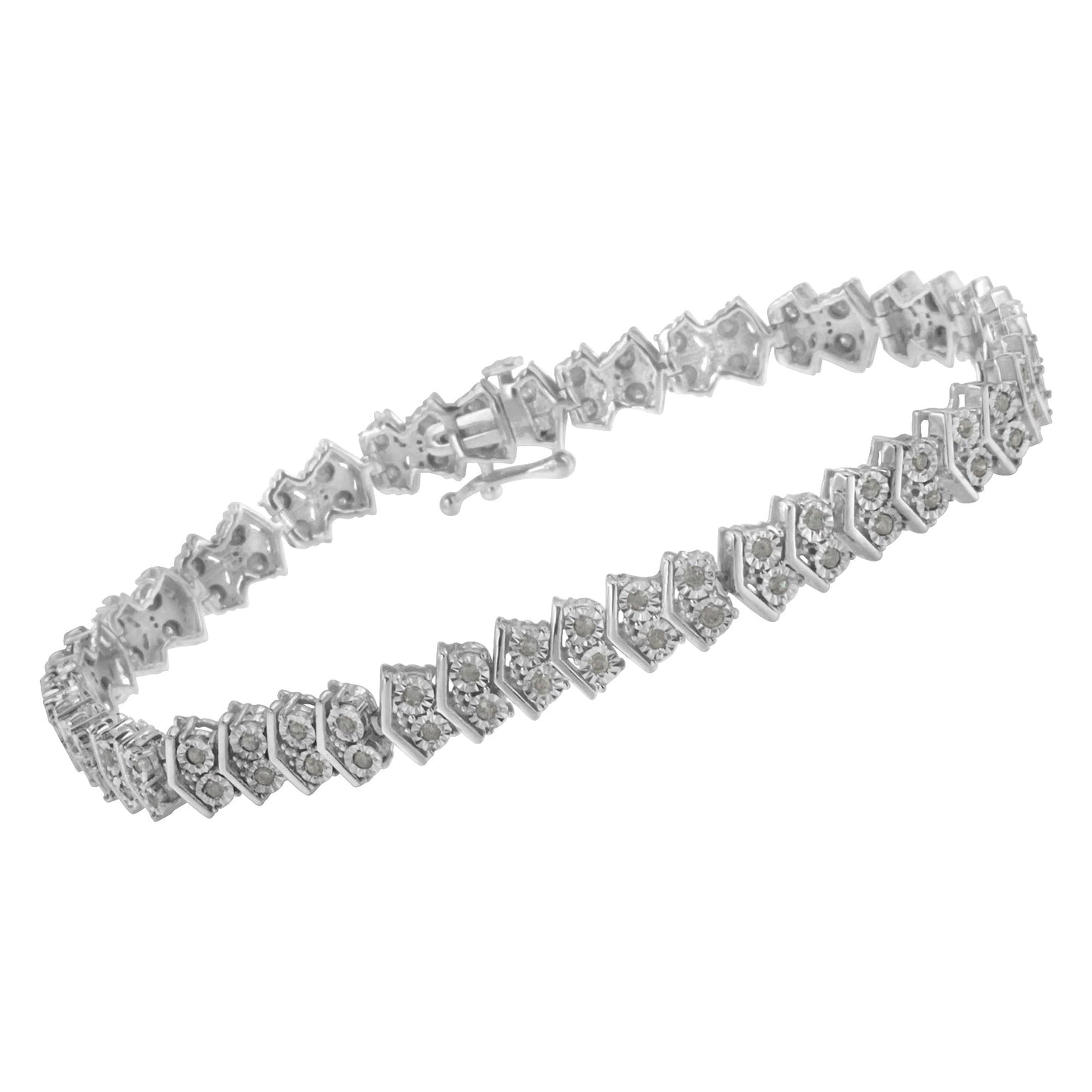 .925 Sterling Silver 1.0 cttw Diamond "Arrow" Shape Tennis Link Bracelet (I-J Color, I3 Clarity) -7.25" Bids.com