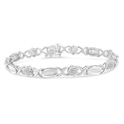 .925 Sterling Silver 1.0 Cttw Round-Cut and Baguette-Cut Diamond X-Link Bracelet (I-J Color, I1-I2 Clarity) - 7" Bids.com