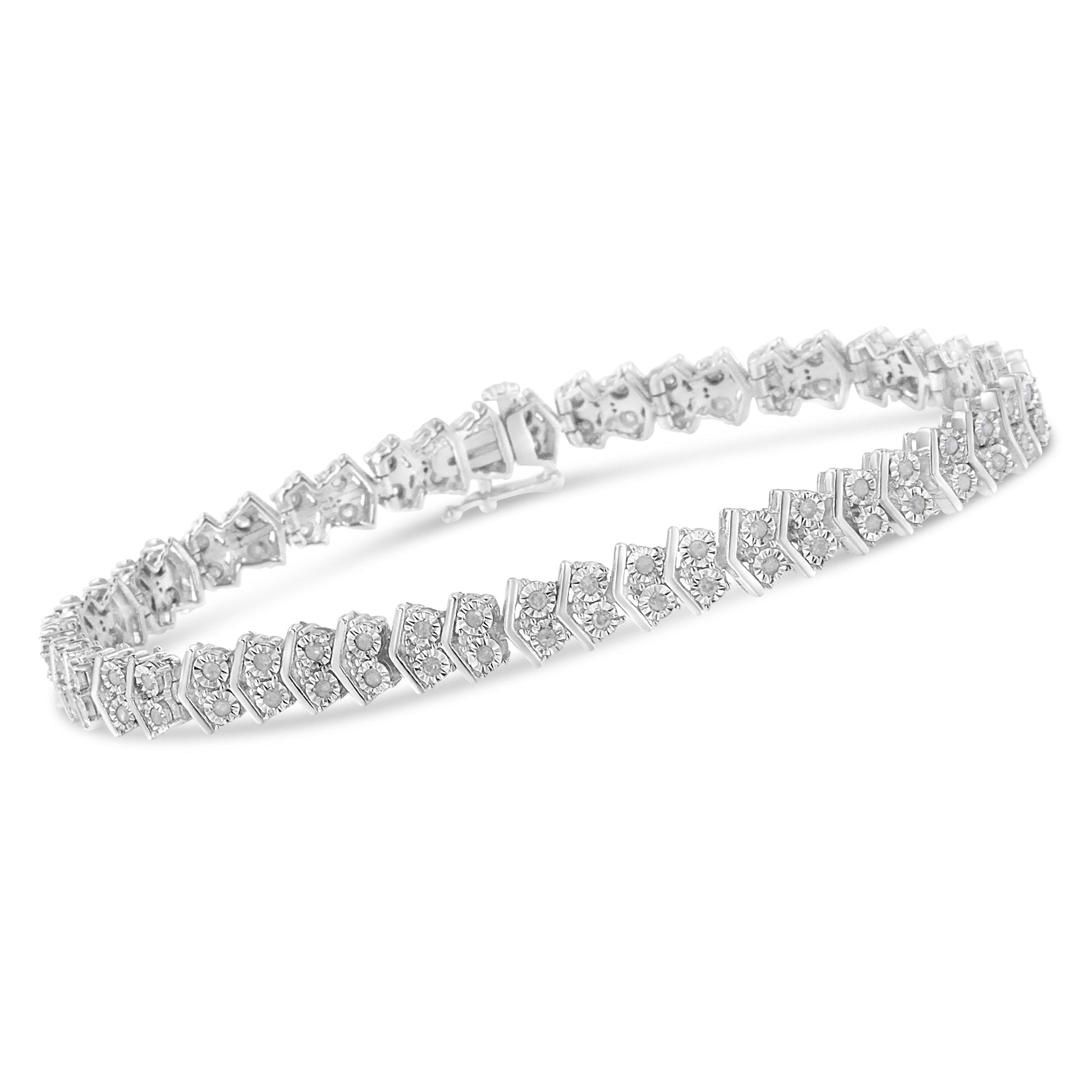 .925 Sterling Silver 1.0 Cttw Chevron 2 Stone Arrow Link Tennis Bracelet (I-J Color, I3 Clarity) - 7â€ Bids.com