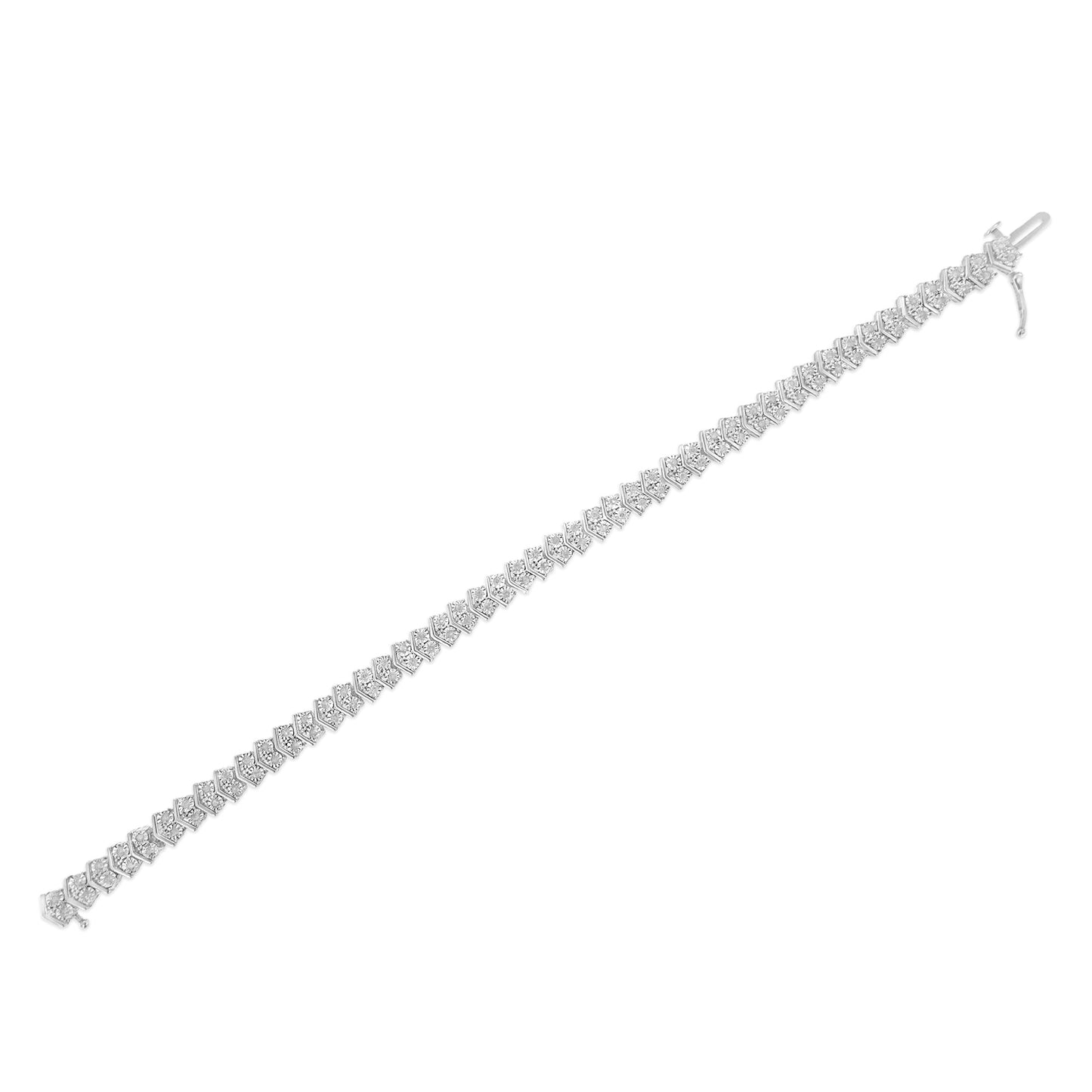 .925 Sterling Silver 1.0 Cttw Chevron 2 Stone Arrow Link Tennis Bracelet (I-J Color, I3 Clarity) - 7â€ Bids.com