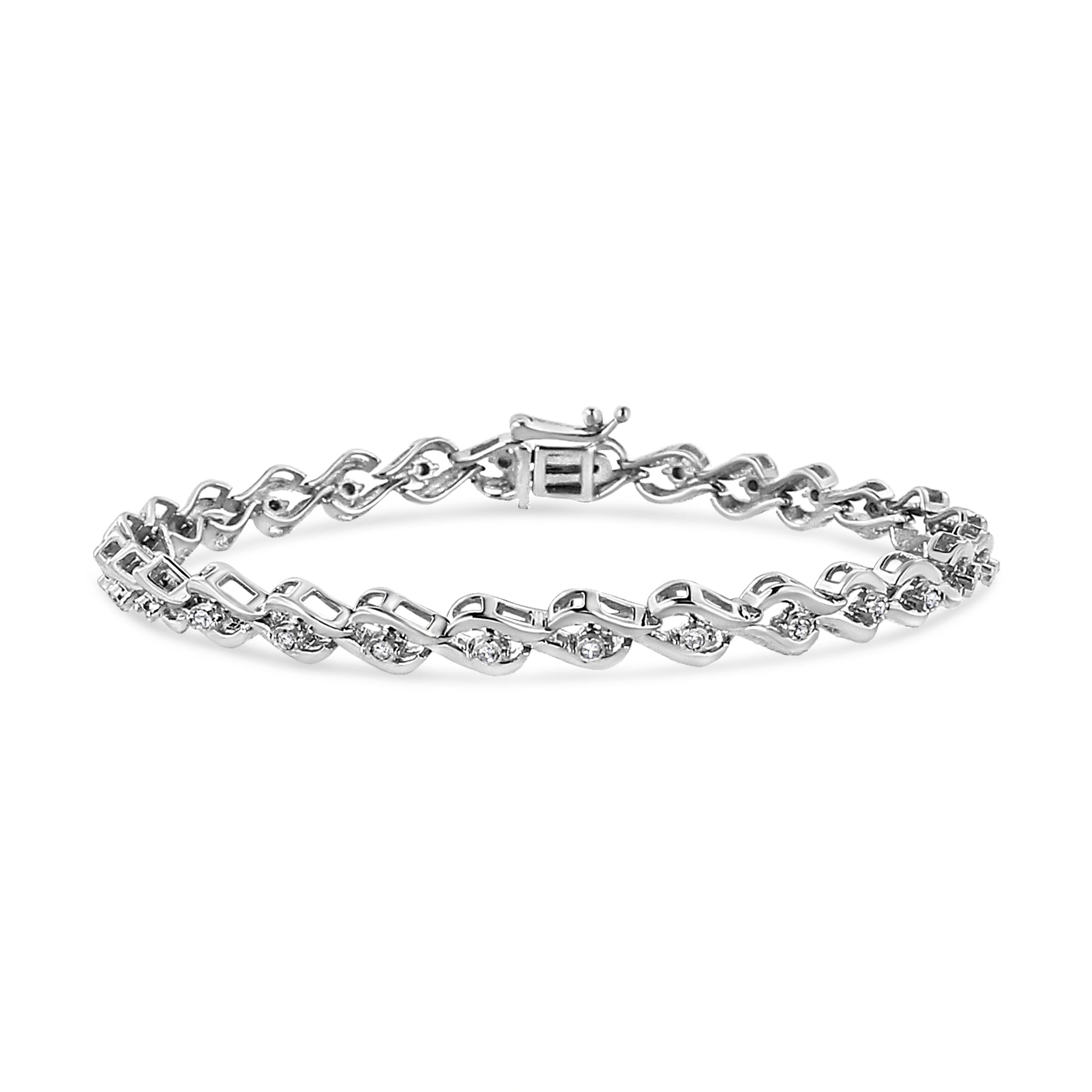 .925 Sterling Silver 1/10 Cttw Round-Cut Diamond Links of Flame Bracelet (I-J Color, I3) - 7.25" Bids.com