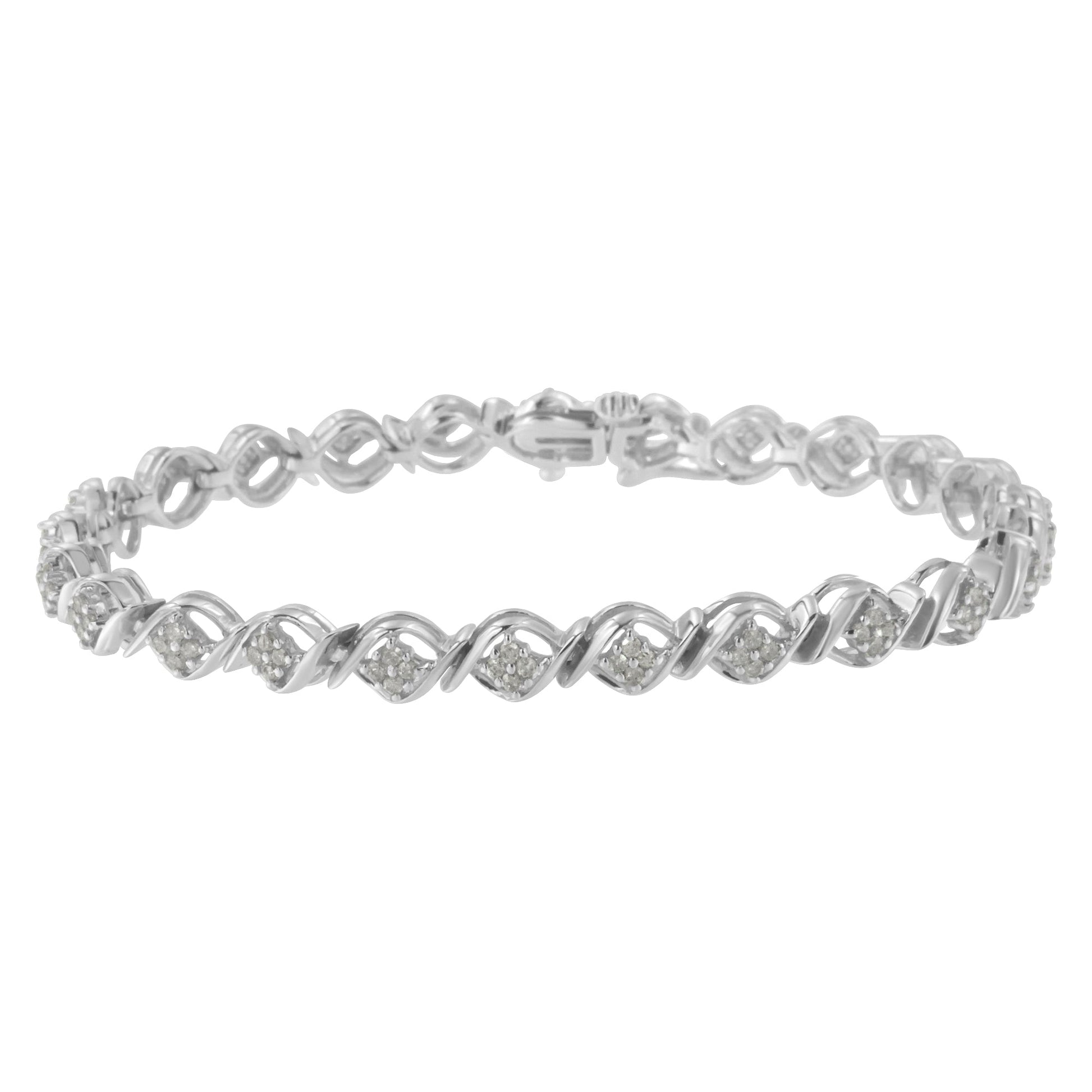 Sterling Silver Diamond Cluster Link Bracelet (1 cttw, I-J Color, I2-I3 Clarity) Bids.com