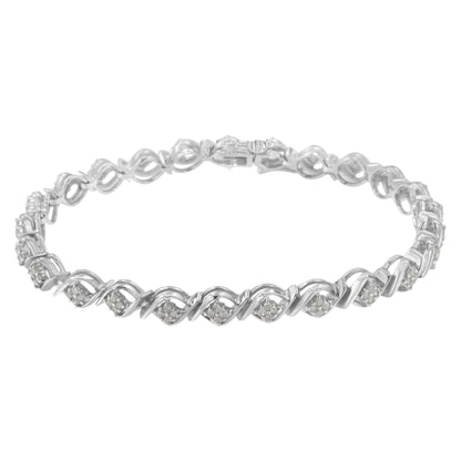 Sterling Silver Diamond Cluster Link Bracelet (1 cttw, I-J Color, I2-I3 Clarity) Bids.com