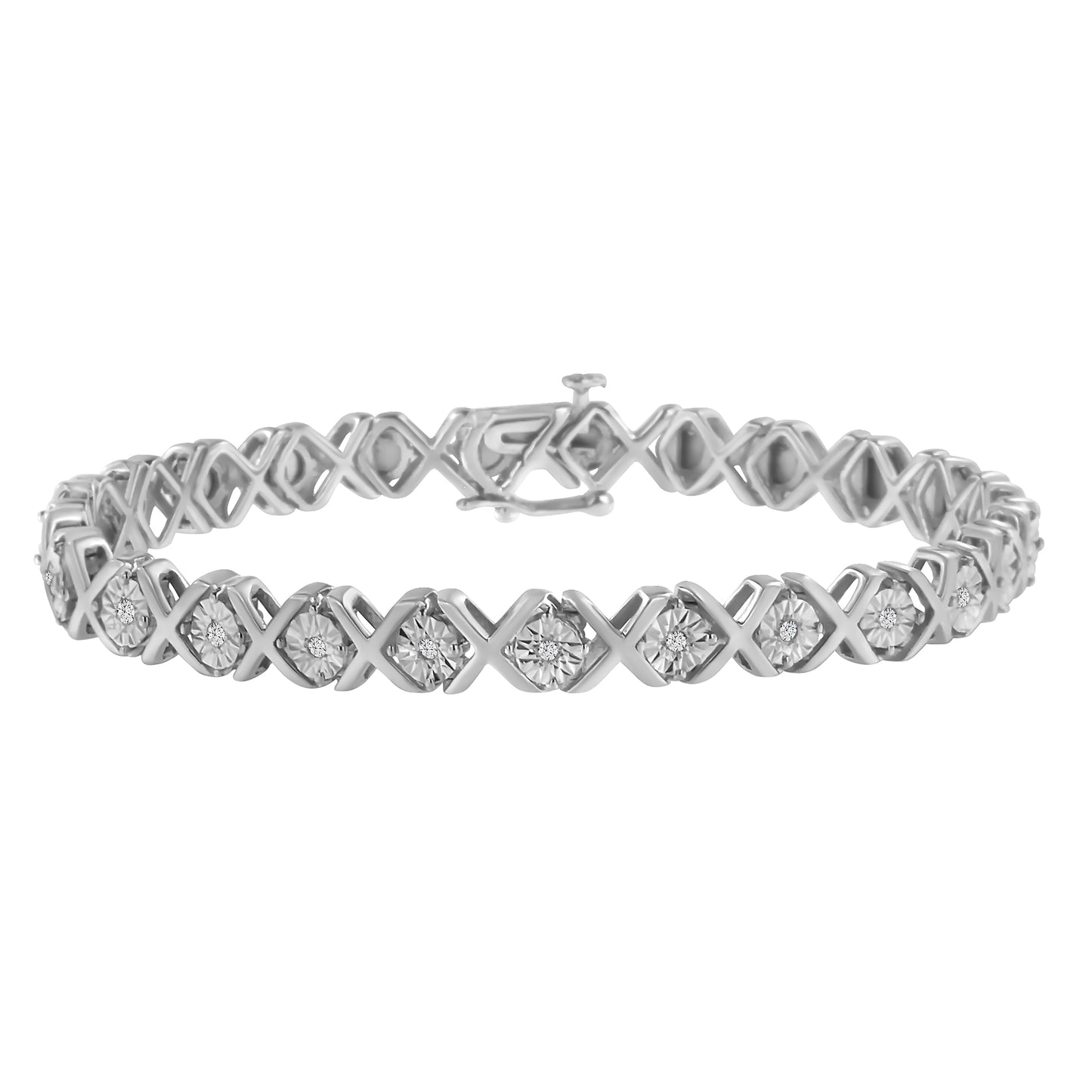 .925 Sterling Silver 1/10 cttw Miracle-Set Round-Cut Diamond "X" Link Tennis Bracelet (I-J color, I2-I3 clarity) - 7.25" Bids.com