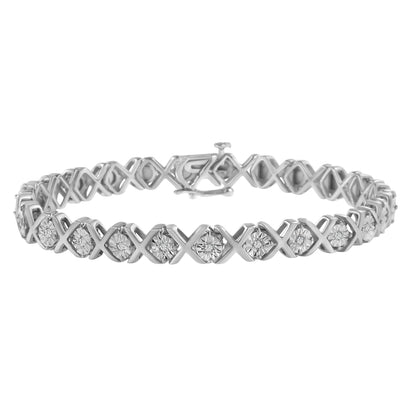 .925 Sterling Silver 1/10 cttw Miracle-Set Round-Cut Diamond "X" Link Tennis Bracelet (I-J color, I2-I3 clarity) - 7.25" Bids.com