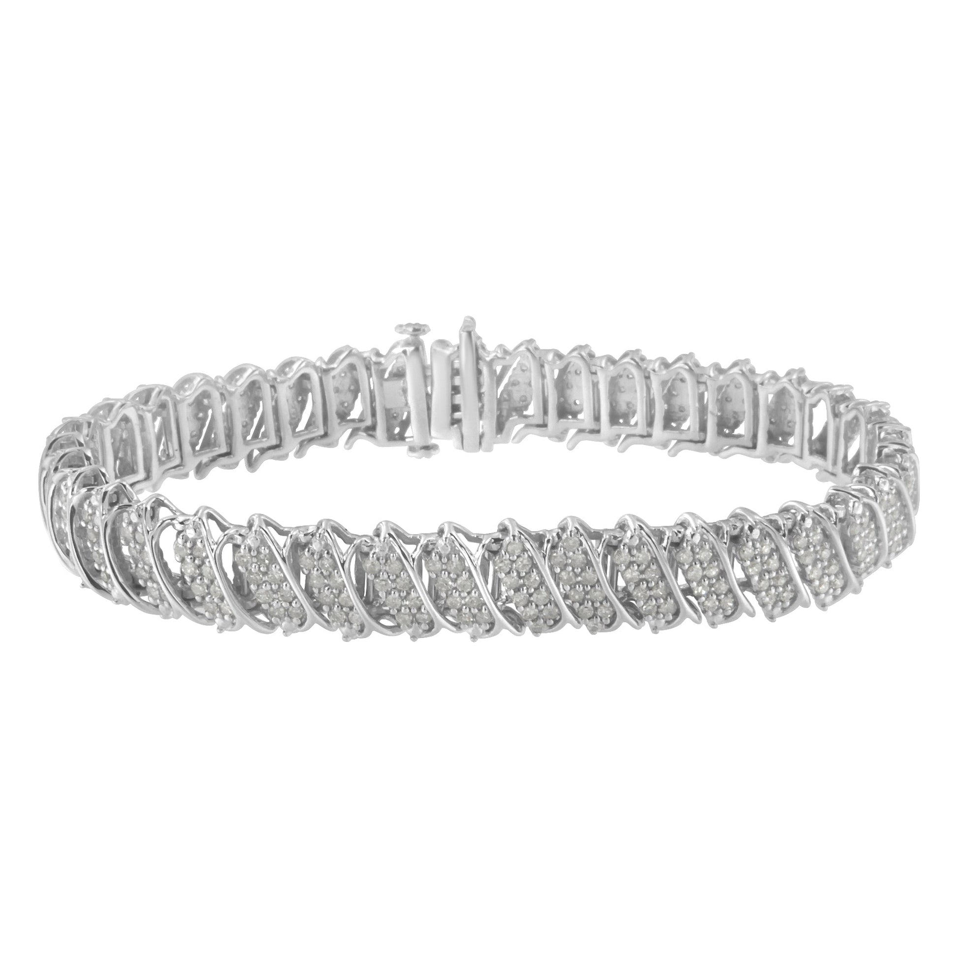 .925 Sterling Silver 3.0 Cttw Diamond Multi Row Cluster Slanted Wave Link 7-Â¼â€ Tennis Bracelet (I-J Color, I2-I3 Clarity) Bids.com