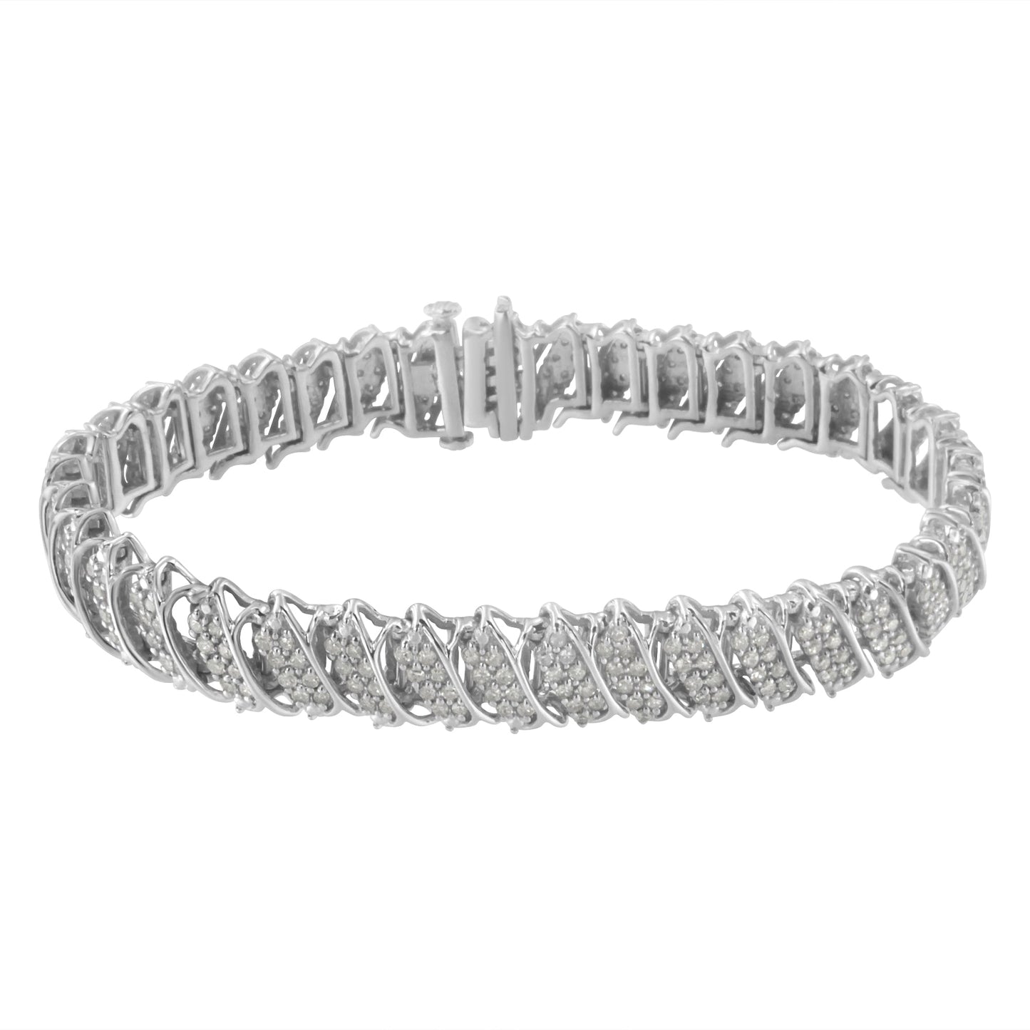 .925 Sterling Silver 3.0 Cttw Diamond Multi Row Cluster Slanted Wave Link 7-Â¼â€ Tennis Bracelet (I-J Color, I2-I3 Clarity) Bids.com