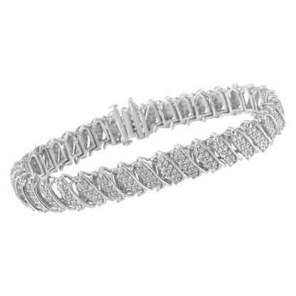 .925 Sterling Silver 3.0 Cttw Diamond Multi Row Cluster Slanted Wave Link 7-Â¼â€ Tennis Bracelet (I-J Color, I2-I3 Clarity) Bids.com
