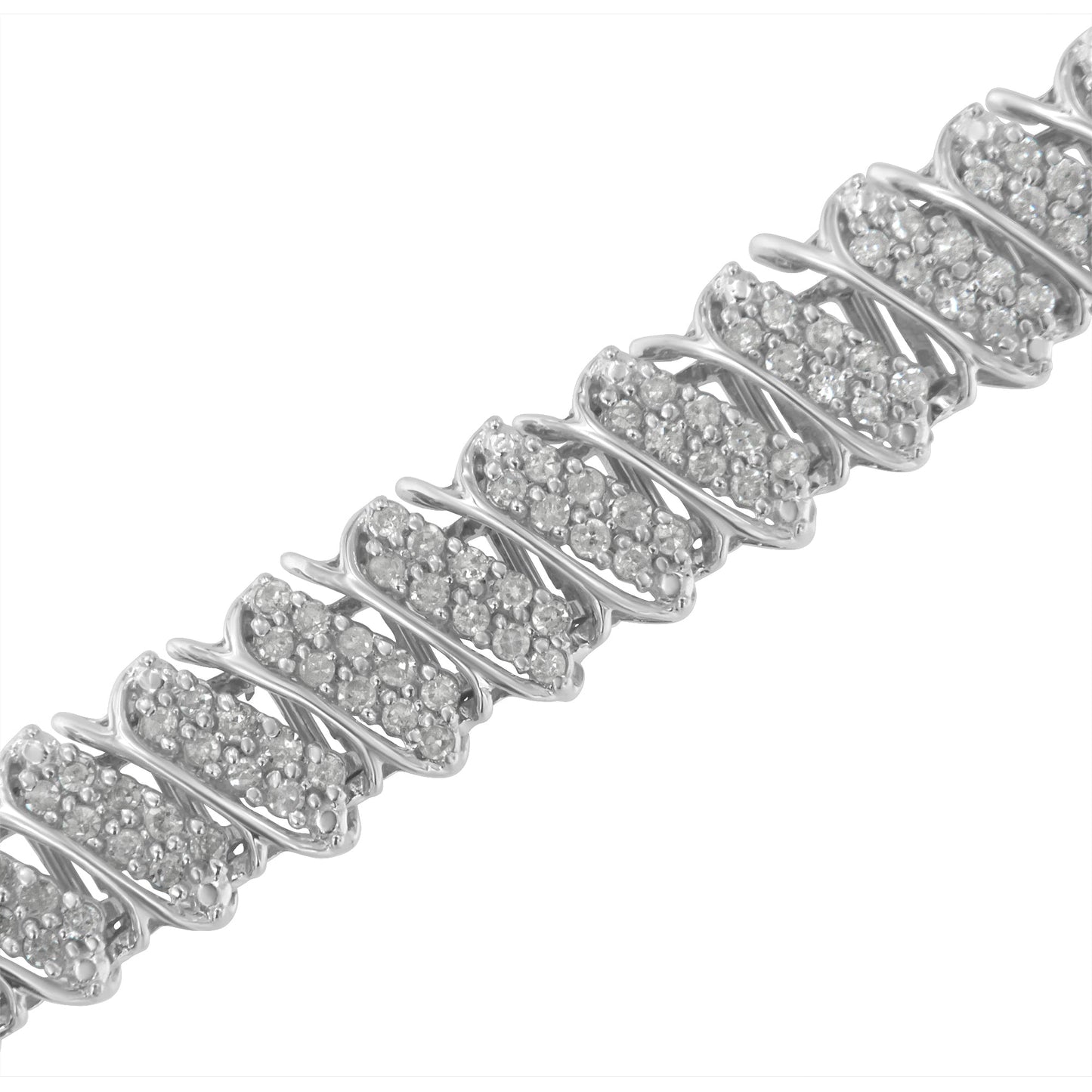 .925 Sterling Silver 3.0 Cttw Diamond Multi Row Cluster Slanted Wave Link 7-Â¼â€ Tennis Bracelet (I-J Color, I2-I3 Clarity) Bids.com