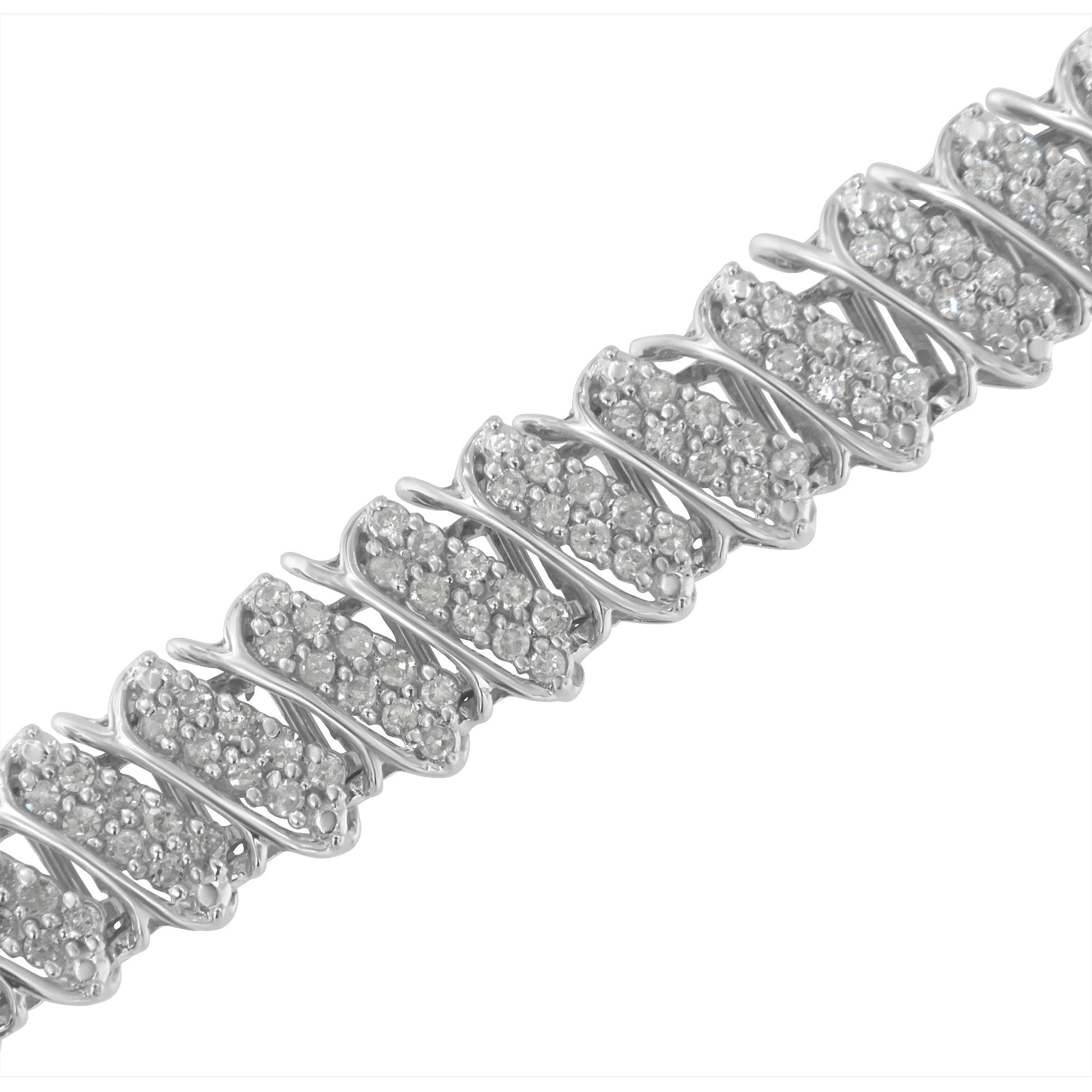 .925 Sterling Silver 3.0 Cttw Diamond Multi Row Cluster Slanted Wave Link 7-Â¼â€ Tennis Bracelet (I-J Color, I2-I3 Clarity) Bids.com