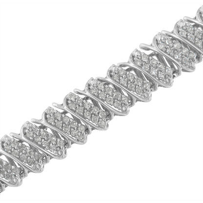 .925 Sterling Silver 3.0 Cttw Diamond Multi Row Cluster Slanted Wave Link 7-Â¼â€ Tennis Bracelet (I-J Color, I2-I3 Clarity) Bids.com