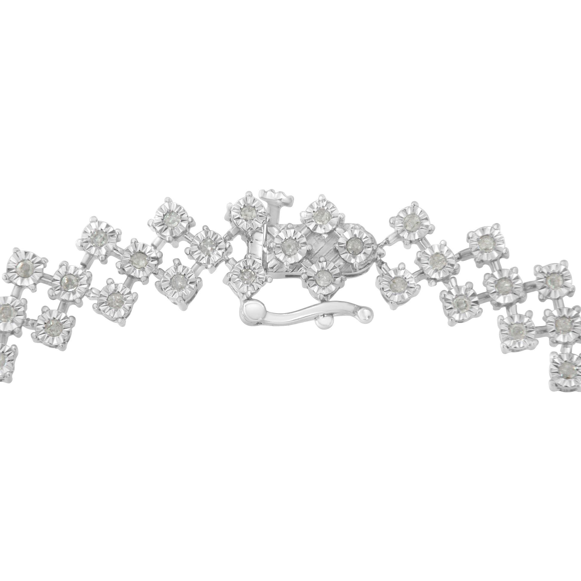.925 Sterling Silver 1.0 cttw Miracle-Set Round Diamond "Zig Zag" Link Bracelet (I-J Color, I3 Clarity) -7.25 Bids.com