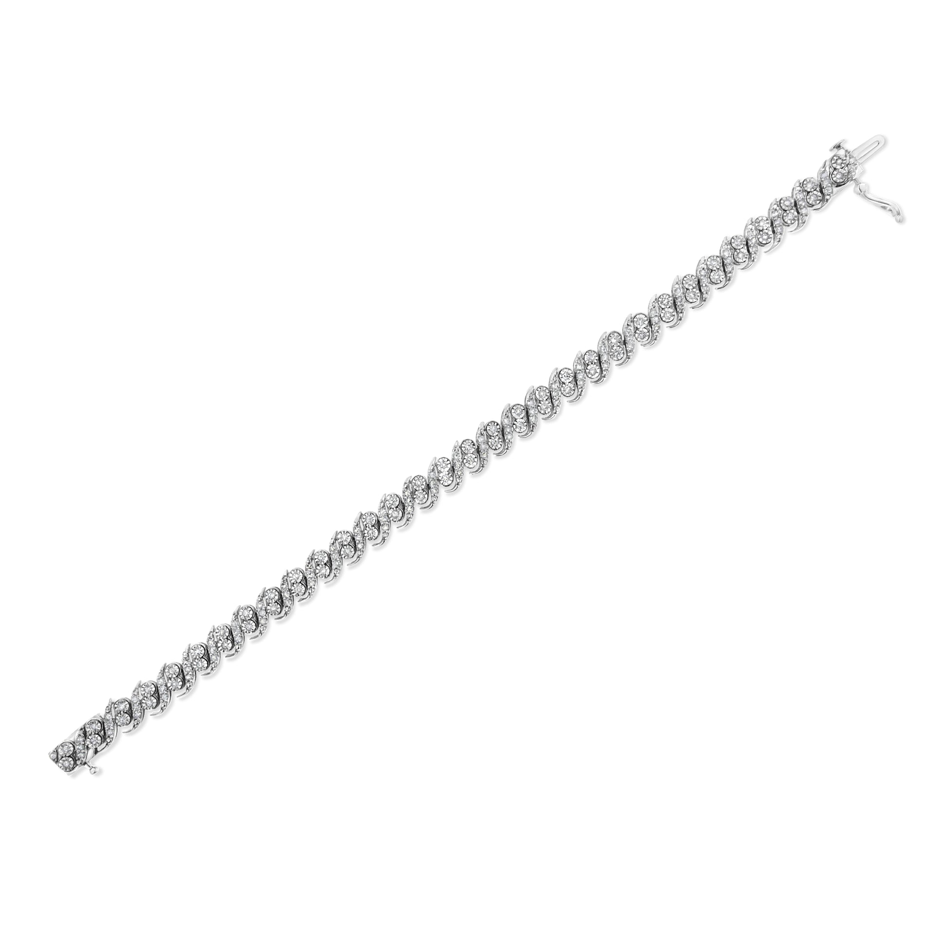 .925 Sterling Silver 2.0 Cttw Round-Cut Diamond "S" Link Bracelet (I-J Color, I3 Clarity) - 7.25" Bids.com