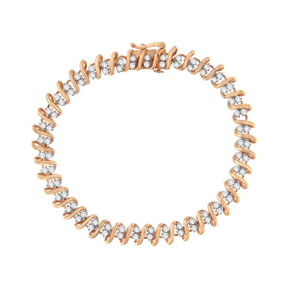 14KT Rose Gold Plated Sterling Silver Diamond S Link Tennis Bracelet (2 cttw, J-K Color, I1-I2 Clarity) - Size 7.5" Bids.com