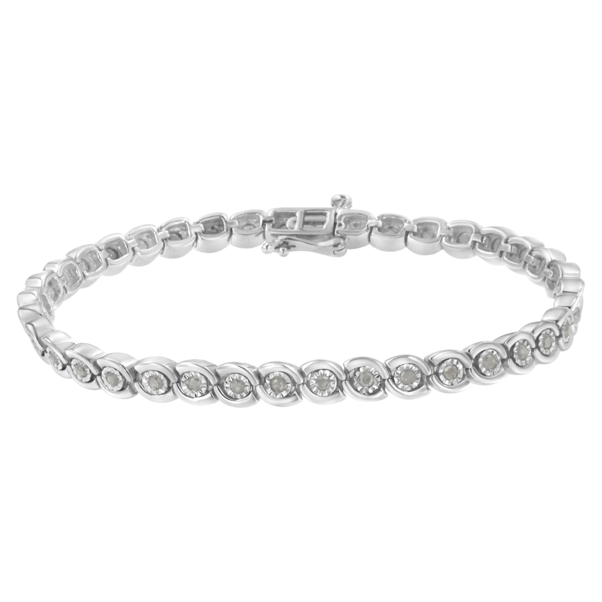 .925 Sterling Silver 1.0 cttw Miracle Set Diamond Spiraling Bezel Link Bracelet(I-J Color, I3 Clarity) -7.25" Bids.com