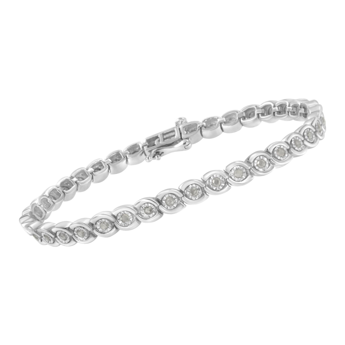 .925 Sterling Silver 1.0 cttw Miracle Set Diamond Spiraling Bezel Link Bracelet(I-J Color, I3 Clarity) -7.25" Bids.com