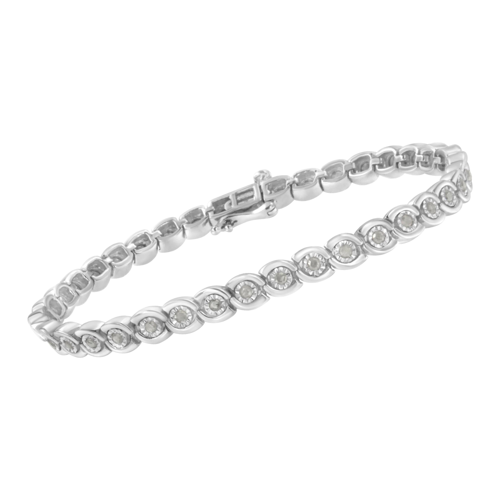 .925 Sterling Silver 1.0 cttw Miracle Set Diamond Spiraling Bezel Link Bracelet(I-J Color, I3 Clarity) -7.25" Bids.com